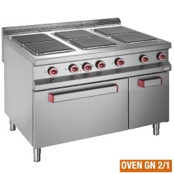  Elektrisch fornuis met 6 vierkante kookplaten op elektrische oven + open kast, 1200x900xh850/920