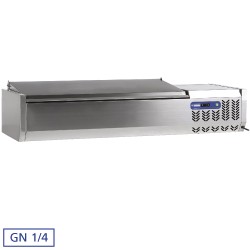  Gekoelde opzetvitrine 5x GN 1/4 - 150 mm, met R.V.S. deksel, 1200x340xh260/580