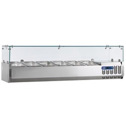 Gekoelde opzetstructuur 5x GN 1/4 - 150 mm, met glasopbouw, 1200x340xh225/435