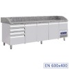  Koeltafel 3 deuren 600x400, 3 neutrale laden (8x bakken 600x400) + gereedschapslade, 2490x720xh880/940-1090