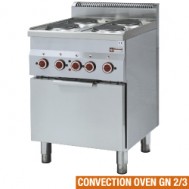  Fornuis 4 kookplaten en elektrische convectie-oven GN 2/3, 600x600xh850/970