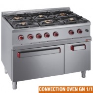  Gasfornuis 6 branders, elektrische convectie-oven GN 1/1, neutrale kast, 1100x700xh850/920