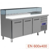  Pizzeria koeltafel, 3 deuren EN 600x400, 3 neutrale laden EN 600x400, gekoelde structuur 8x GN ¼, 2110x700xh880/900-1200