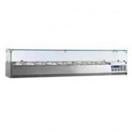 Gekoelde opzetstructuur 7x GN 1/3 - 150 mm, met glasopbouw, 1600x395xh225/435