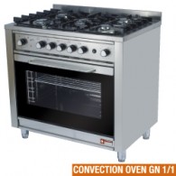  Gasfornuis 5 branders op convectie-oven GN 1/1 en elektrische grill, 900x600xh850